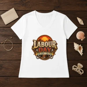 Funny Western Labour Day Work Hard Take Pride Cowboy V-Neck Shirt