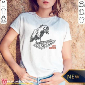 Awesome Crow On Keyboard Shift Happens V-Neck Shirt
