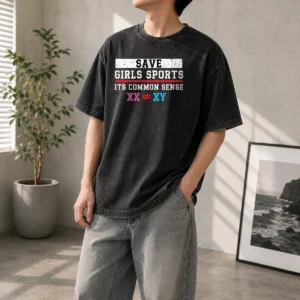 Premium Save Girls Sports Common Sense Statement Washed T-Shirt