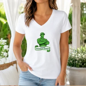 Premium Proud American Worker Labour Day Line Art V-Neck Shirt