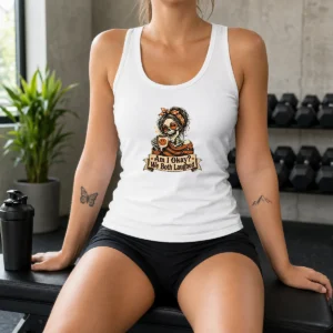 Top Vintage Funny Halloween Skeleton Girl Coffee Tank Top