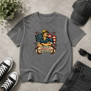 Nice Labour Day Proud American Worker Tattoo Washed T-Shirt