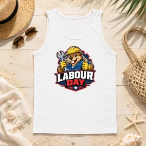 Funny Beaver Mascot Labour Day Thumbs Up Wrench Tank Top