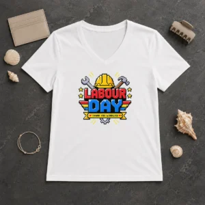Hot Awesome Labour Day Pixel Art Thank You Workers Hard Hat V-Neck Shirt