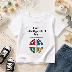 Awesome Faith Is The Opposite Of Fear Now Read That Backwards Kids T-Shirt