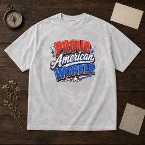 Premium Proud American Worker Labour Day Pop Art Washed T-Shirt
