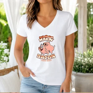 Official Makin Bacon Pig Funny Meatatarian V-Neck Shirt