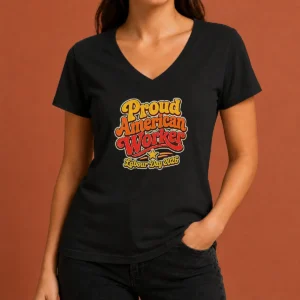 Nice Proud American Worker Labour Day 2026 Groovy Retro V-Neck Shirt