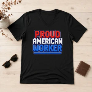 Hot Nice Labour Day Proud American Worker Pixel V-Neck Shirt