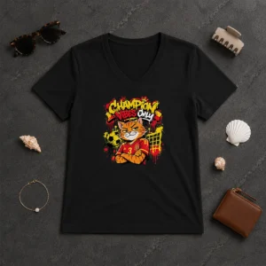 Nice Spanish Soccer Cat Champion Vibes Graffiti V-Neck Shirt