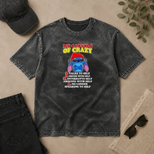 Original Stitch Lilo And Stitch My 4 Levels Of Crazy Talks To Self Argues With Self Washed T-Shirt