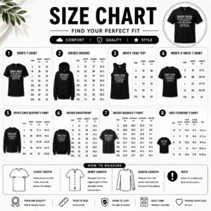 Size chart for Top Hot Sorry Boss Dark Humor Geek with measurements in inches and cm to help choose the right fit