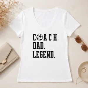 Official Coach Dad Legend Soccer Ball Typography V-Neck Shirt