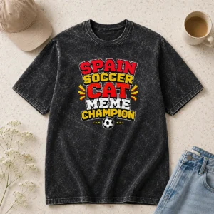 Nice Hot Spain Soccer Cat Meme Champion Pixel Washed T-Shirt