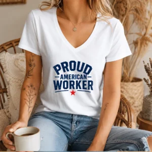 Awesome Labour Day Proud American Worker Minimalist V-Neck Shirt