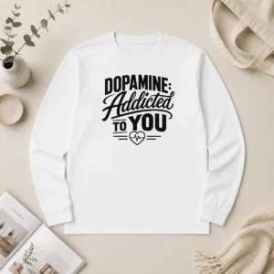 Premium Hot Dopamine Addicted To You Line Art Romance long sleeve shirt in white with minimalist line art design