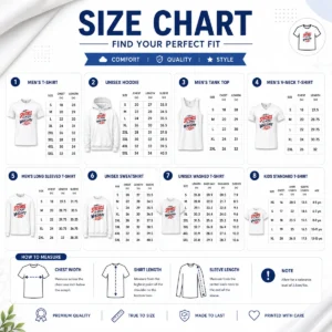 Size chart for Official Funny I Made A Spectacle Of Myself At Wingsanity 2026 with measurements in inches and cm to help choose the right fit