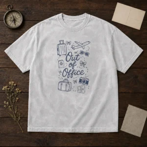 Pretty Travel Inspired Doodle Out Of Office Vacation Washed T-Shirt