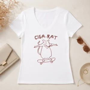 Awesome Ciga Rat Smoking Mouse On Skateboard Rat V-Neck Shirt