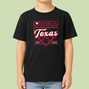 Official Welcome To The Lone Star State Texas Est 1845 Kids T Shirt featuring bold text on a comfortable short-sleeve cotton tee