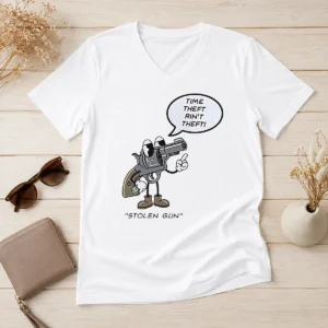 Perfect Hot Stolen Gun Time Theft Ain'T Theft Rubber Hose Style V-Neck Shirt