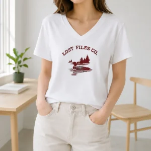 Top Loon Bird On Lake Forest Lost Files Co V-Neck Shirt