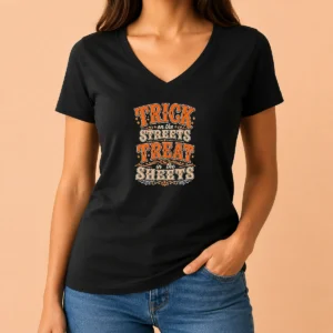 Original Halloween Trick On The Streets Treat In The Sheets V-Neck Shirt