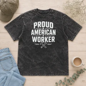 Pretty Premium Labour Day Proud American Worker Line Art Washed T-Shirt