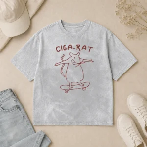 Awesome Ciga Rat Smoking Mouse On Skateboard Rat Washed T-Shirt