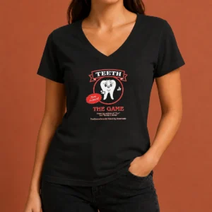 Official Teeth The Game Pliers Included Horror Movie Parody V-Neck Shirt
