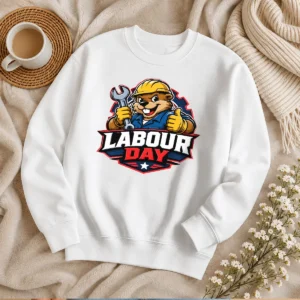 Original Awesome Beaver Mascot Labour Day Thumbs Up Wrench Sweater