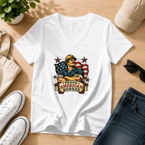 Nice Labour Day Proud American Worker Tattoo V-Neck Shirt
