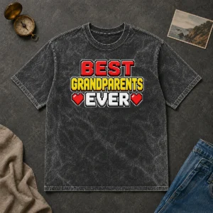 Hot Good Best Grandparents Ever Pixel Heartfelt Washed T-Shirt