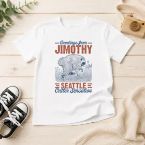Hot Nice Greetings From Jimothy Seattle Critter Raccoon Comfort Colors Kids T-Shirt