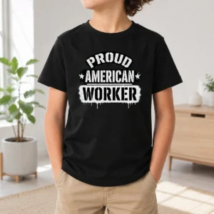 Pretty Official Labour Day Proud American Worker Stencil Kids T-Shirt