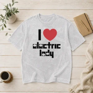 Official Premium I Love Electric Lady Jimi Hendrix Rock Music Washed T-Shirt
