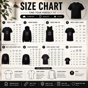 Size chart for Nice Labour Day Proud American Worker Neon with measurements in inches and cm to help choose the right fit