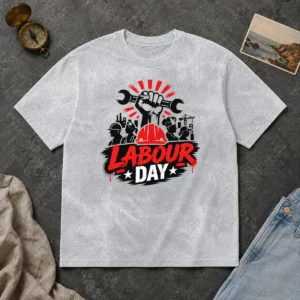 Top Official Labour Day Workers Silhouette Fist Wrench Grunge Washed T-Shirt