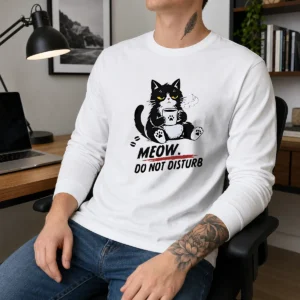 Official Meow Do Not Disturb Grumpy Cat With Coffee Long Sleeve Shirt