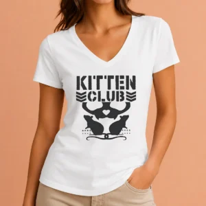 Original Official Distressed Kitten Club Cat Lover Pet V-Neck Shirt