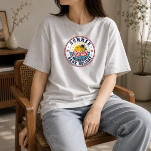 Premium Vintage Badge Summer Bank Holiday Enjoy Relax Palm Washed T-Shirt