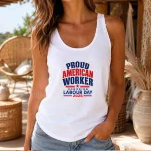 Pretty Proud American Worker Labour Day 2026 Typography Tank Top