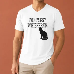 Hot Pretty The Pussy Whisperer With Black Cat Silhouette V-Neck Shirt