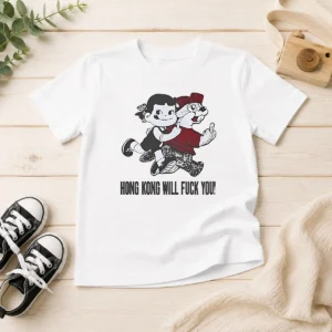 Pretty Premium Hong Kong Will Fuck You Cartoon Middle Finger Kids T-Shirt