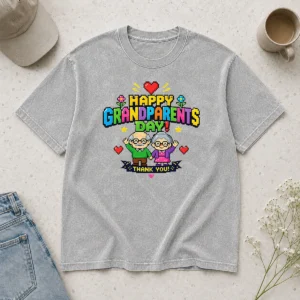 Hot Happy Grandparents Day Pixel Art Retro Thank You Washed T-Shirt