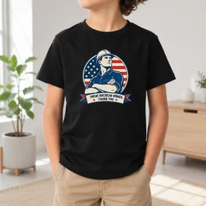 Awesome Hot Labour Day Minimalist Proud American Worker Kids T-Shirt