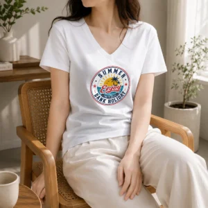 Premium Vintage Badge Summer Bank Holiday Enjoy Relax Palm V-Neck Shirt