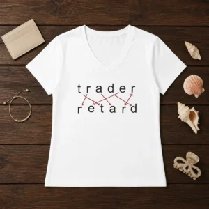 Good Trader Retard Wordplay Stock Market Trading V Neck Shirt in charcoal gray with bold white text