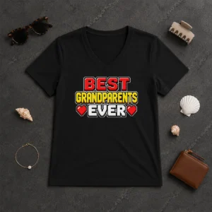 Hot Good Best Grandparents Ever Pixel Heartfelt V-Neck Shirt