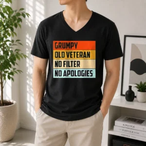 Official Grumpy Old Veteran No Filter No Apologies Retro V-Neck Shirt